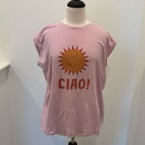 Boden Pink Tee with Sun and Ciao Graphic